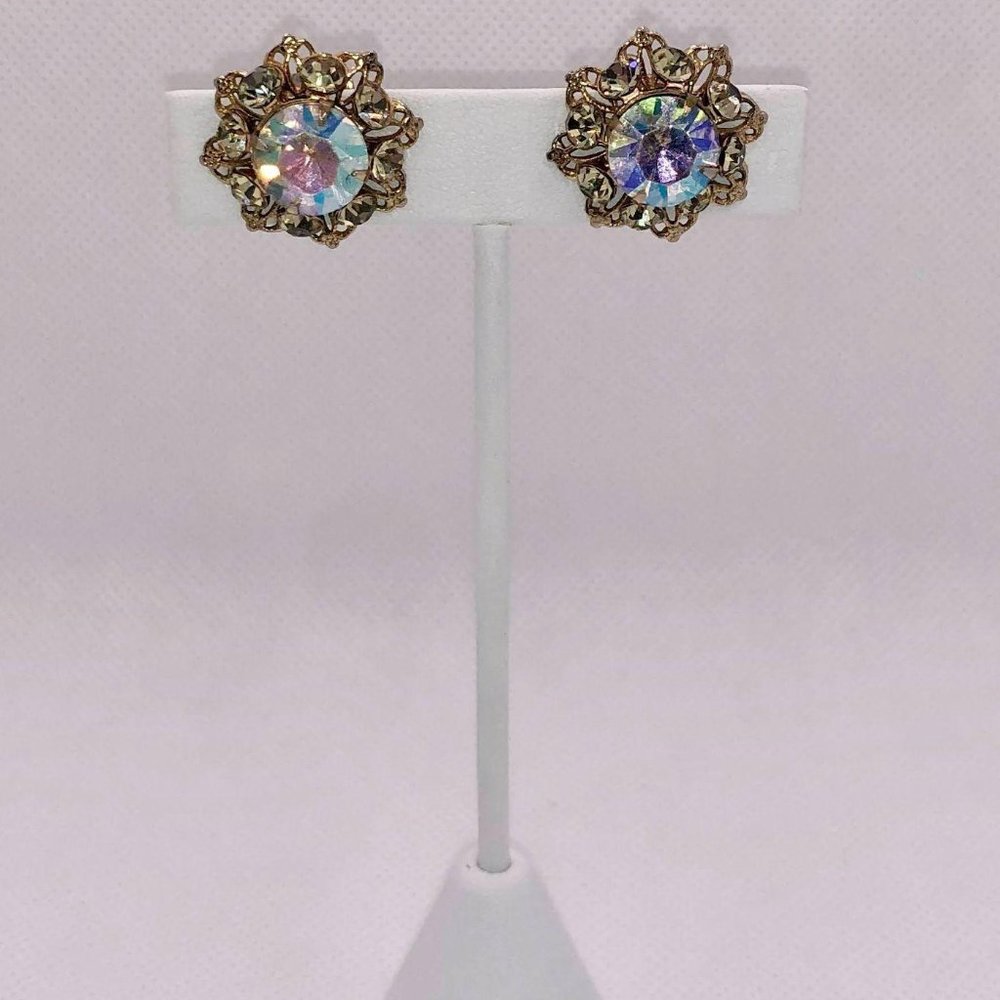 Vintage Costume Estate Jewelry Earrings AB Aurora